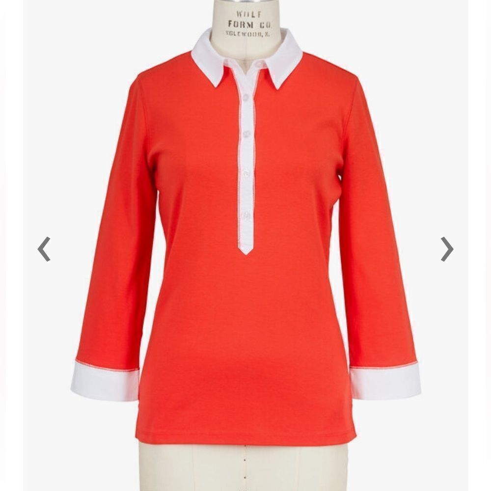BOGNER Masha Red Cotton Three-Quater Sleeve Polo